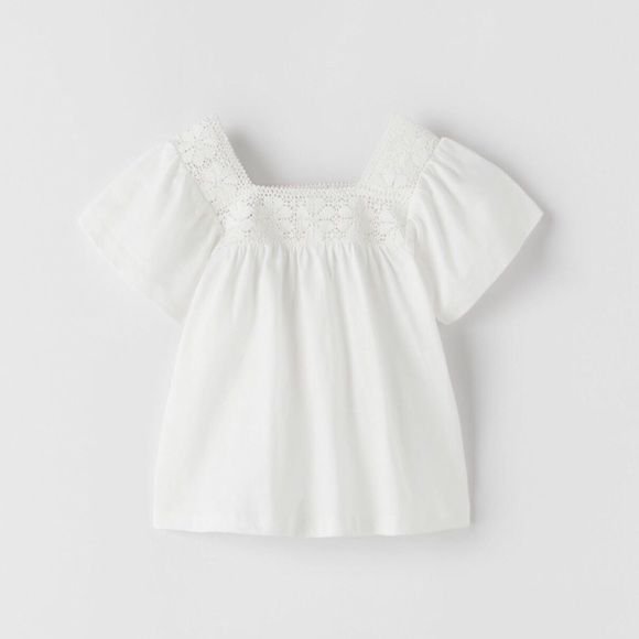 Zara NWT Contrast Crochet Fluttered Sleeves Top 3-6 Months New Zara Baby Top - Picture 8 of 8
